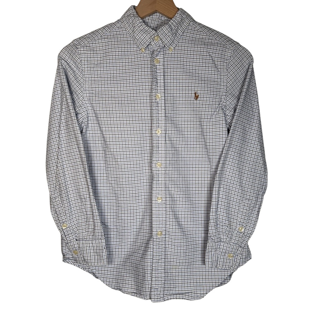 Polo Ralph Lauren Boys L 14-16 Blue Gingham Oxford Button Down Shirt